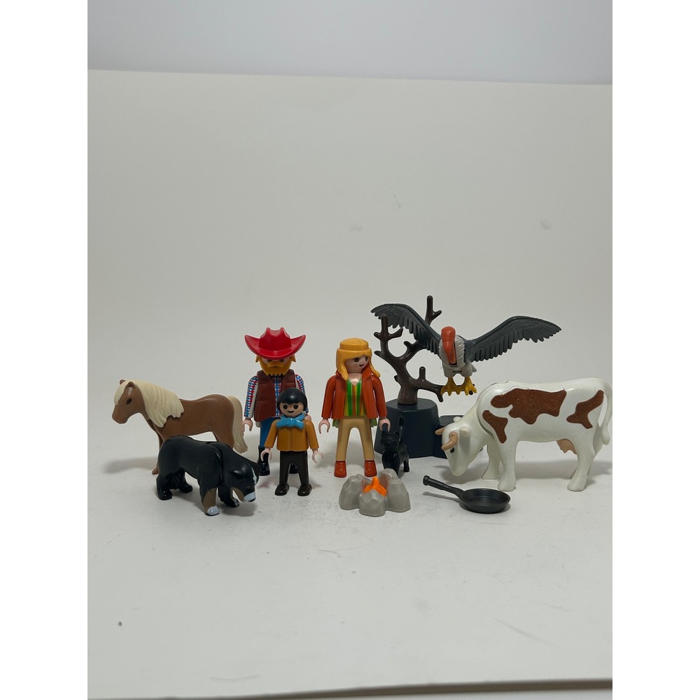Vintage Playmobil Western Ranch Figures Animals Lot Cowboy Cow Horse 1992 Geobra